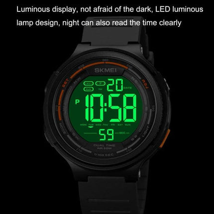 SKMEI Waterproof Luminous Outdoor Sports Watch for Daily Use - black digital watch with green luminous LED display, 50m water resistant, outdoor sports style