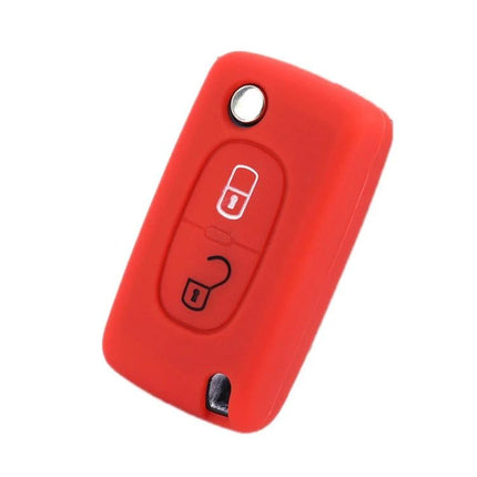 Car Key Cover For Peugeot, Protects Keys From Scratches - red silicone protective cover for Peugeot 206/207 and compatible Citroen key fobs