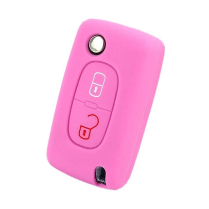Car Key Cover For Peugeot, Protects Keys From Scratches - pink silicone protective cover for Peugeot 206/207 key fob, preserves buttons and prevents wear