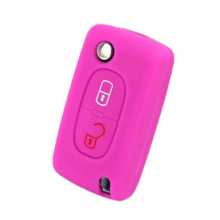 Car Key Cover For Peugeot, Protects Keys From Scratches - pink silicone cover for Peugeot 206/207 and compatible Citroen key fobs