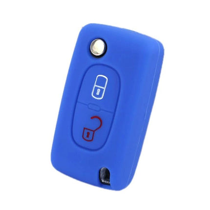 Car Key Cover For Peugeot, Protects Keys From Scratches - blue silicone protective key fob cover for Peugeot 206/207 and compatible Citroen models