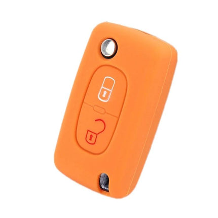 Car Key Cover For Peugeot, Protects Keys From Scratches - orange silicone Peugeot 206/207 key fob cover with preserved button access