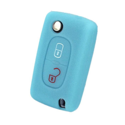 Car Key Cover For Peugeot, Protects Keys From Scratches - light blue silicone protective cover for Peugeot 206/207 key fob