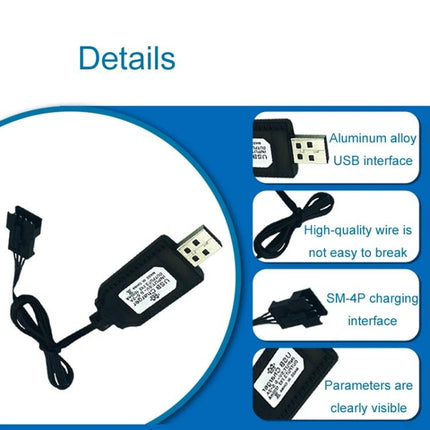 USB Charging Cable for 18650 Lithium Batteries in Home Appliances with LED indicator, USB plug and SM-4P charging interface