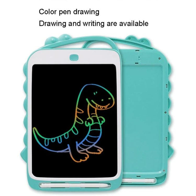 10-Inch Colorful Cartoon Dinosaur LCD Writing Board for Kids' Drawing - turquoise reusable 10-inch kid’s doodle tablet with colorful dinosaur sketch
