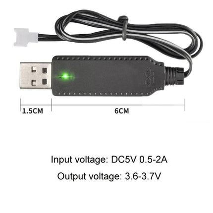 USB Charging Cable with Smart Chip for Toys and RC Aircraft — black USB smart-chipped cable with green LED, 3.6–3.7V output, DC5V input