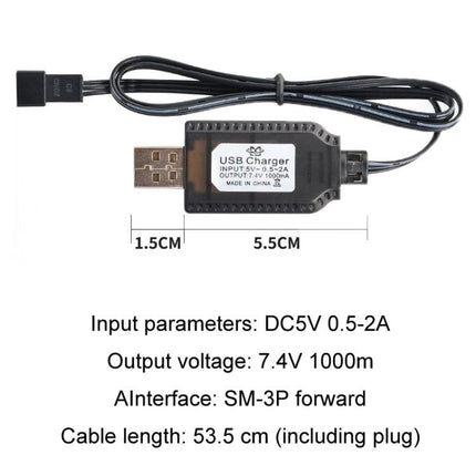 USB Charging Cable for Rechargeable Batteries in Toys and Appliances – USB-to-SM-3P charger cable for 7.4V toy batteries, 53.5cm length