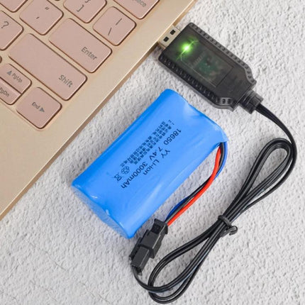 USB Charging Cable for Rechargeable Batteries in Toys and Appliances connected to SM-3P battery and USB laptop for easy recharging