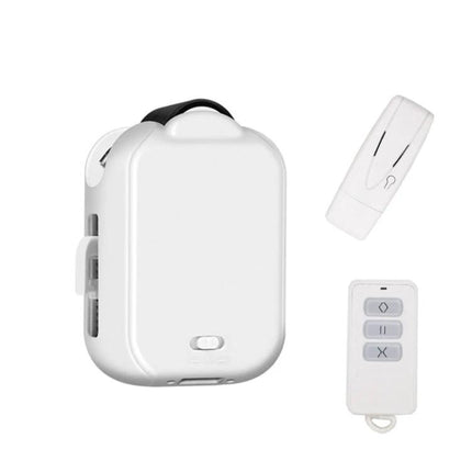 Smart Home Automatic Curtain Opener with Remote Control white motor unit and two remotes for automated curtain control