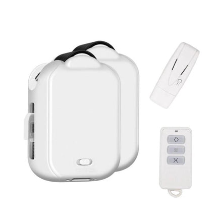 Smart Home Automatic Curtain Opener with Remote Control white dual motor units and two remotes for automated curtain control