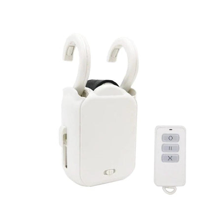 Smart Home Automatic Curtain Opener with Remote Control white motor unit and handheld remote for automated curtains