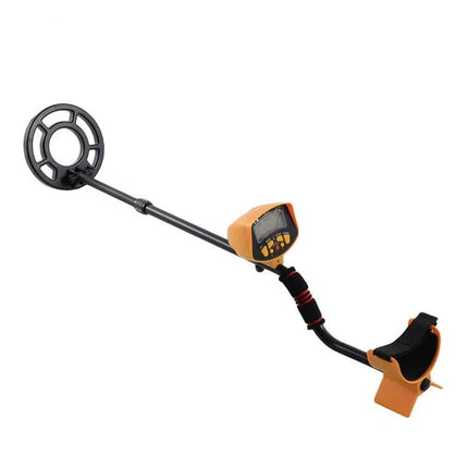 Handheld Metal Detector for Finding Buried Metals Outdoors - orange/black detector with coil, display and armrest for beach and park treasure hunting