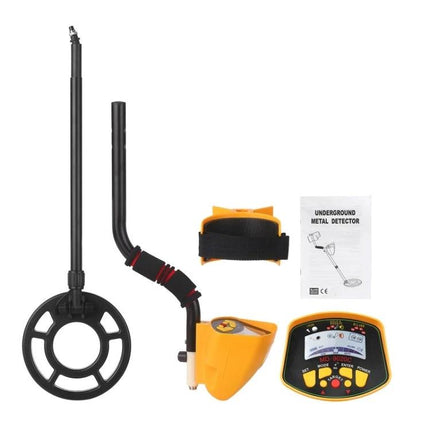 Handheld Metal Detector for Finding Buried Metals Outdoors - yellow outdoor underground metal detector kit with coil, control panel, armrest and manual