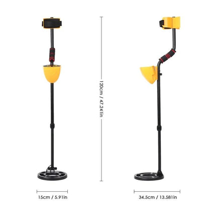 Portable Underground Metal Detector for Outdoor Exploration - yellow ABS metal detector with 8-inch coil, adjustable 120cm shaft for parks beaches fields