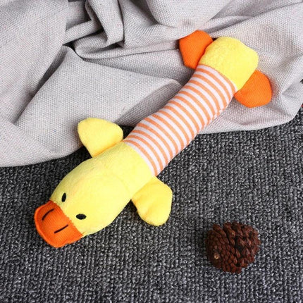 Cute Plush Toys for Pets During Everyday Home Playtime - yellow orange striped duck plush for dogs and cats