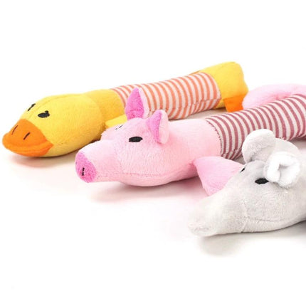 Cute Plush Toys for Pets During Everyday Home Playtime - soft striped plush duck pig and mouse toys for dogs and cats