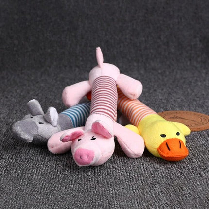 Cute Plush Toys for Pets During Everyday Home Playtime - soft striped animal plush toys (pig, duck, elephant) for gentle indoor pet play