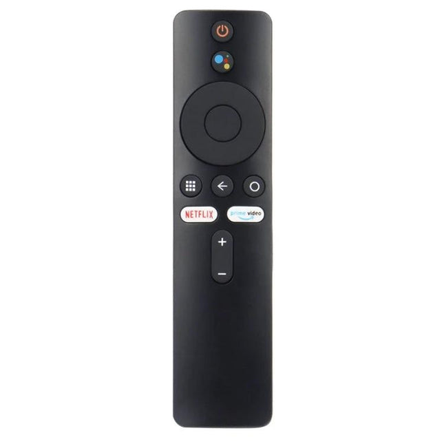 Bluetooth Voice Remote for Xiaomi MI Box S and TV Stick black remote showing voice button, navigation pad, playback and dedicated Netflix/Prime buttons