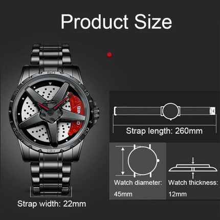 BINBOND Multifunctional Men's Watch for Everyday Wear - black metal case with steel strap, 45mm diameter, 22mm strap width, 260mm length, 12mm thickness