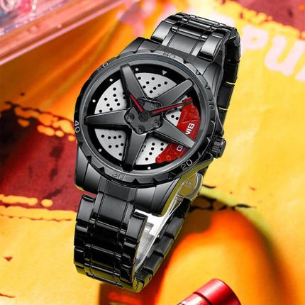BINBOND Multifunctional Men's Watch for Everyday Wear - black metal case with steel strap, sporty dial and red accents, everyday versatile timepiece