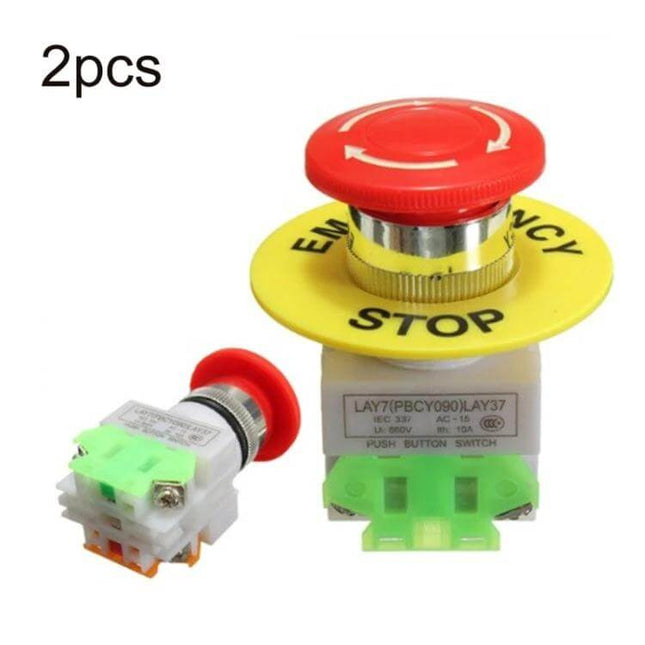 Elevator Emergency Stop Mushroom Head Button for Safety Circuits - red mushroom head with yellow emergency stop label, compact 6x7cm