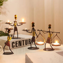 Adorno de candelabro retro en forma de hombre de hierro forjado para decoración de mesa de restaurante