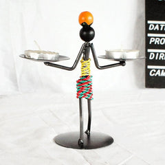 Adorno de candelabro retro en forma de hombre de hierro forjado para decoración de mesa de restaurante