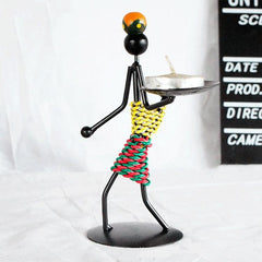 Adorno de candelabro retro en forma de hombre de hierro forjado para decoración de mesa de restaurante