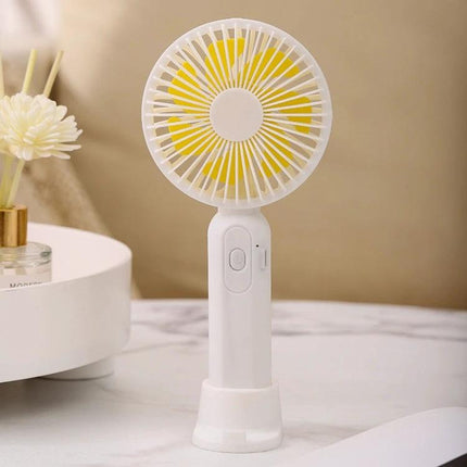 Portable Handheld Mini Fan for Outdoor and Indoor Cooling in compact white handheld design with adjustable three-speed settings