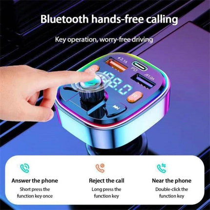 Bluetooth Car Charger And FM Transmitter With Colorful Lighting - compact Bluetooth hands-free car adapter with USB charging and FM transmission