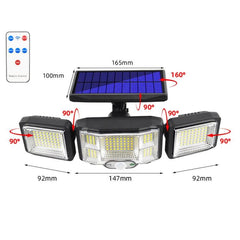 Lámpara solar de pared con control remoto, luz LED con sensor de triple rotación, luz de inundación