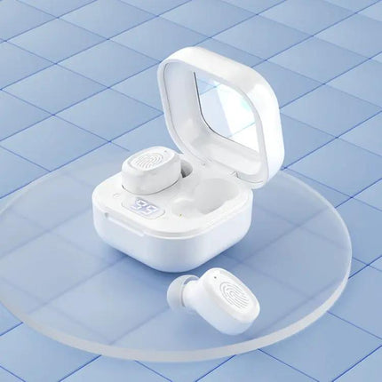 With Charging Bin Stereo Wireless Bluetooth Earphones, Style:, BY18 Digital Display White