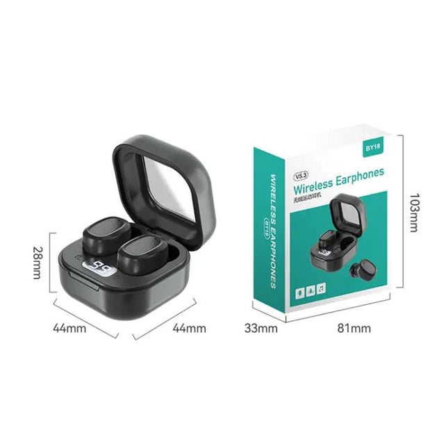 Écouteurs Bluetooth stéréo sans fil avec boîtier de charge, style : BY18 affichage numérique blanc