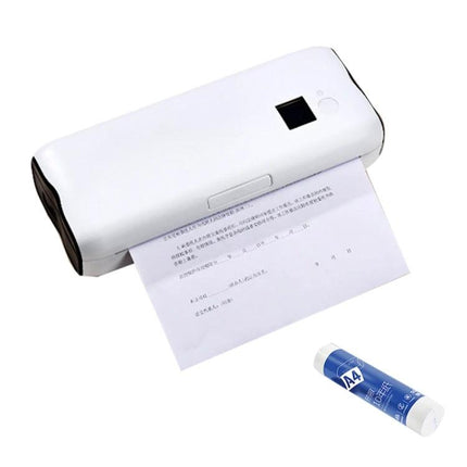 Bluetooth Portable Thermal Printer for Mobile Printing showing compact white mobile printer printing a document for on-the-go use