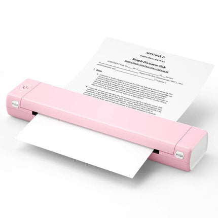 Bluetooth Handheld Thermal Printer for Portable Document Use pink portable scanner-style printer printing A4 document via Bluetooth