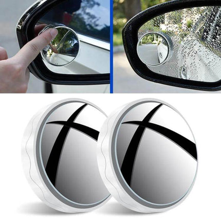 Compact Round Blind Spot Mirror with Suction Cup for Car Safety - compact round mirror attached to side mirror showing wide, high-definition view