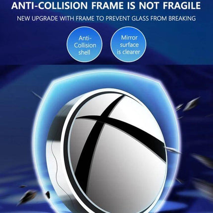 Compact Round Blind Spot Mirror with Suction Cup for Car Safety - compact anti-collision round mirror showing clear wide HD reflection and suction cup mount