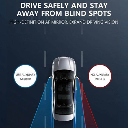 Compact Round Blind Spot Mirror with Suction Cup for Car Safety attached to rearview mirror showing expanded field of view to avoid blind spots