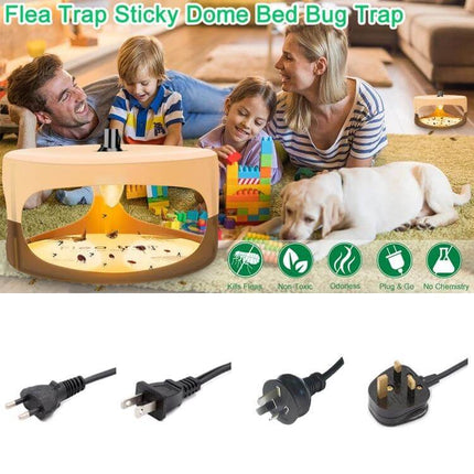 Pet Flea Lamp Trap Set With 8 Regional Plugs For Home Use - non-toxic light & heat flea trap for pet bedding, rugs, kids and elderly safe (2 pcs, 18.5 x 11 cm)