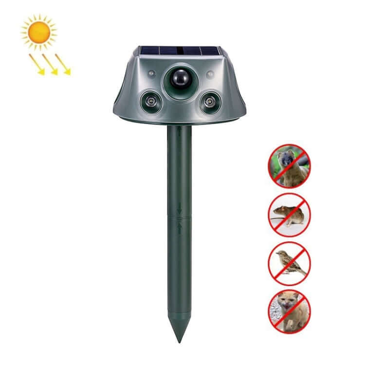 Solar-Powered Ultrasonic Four-Sided Animal and Bird Repeller with Dual Sensing Modes