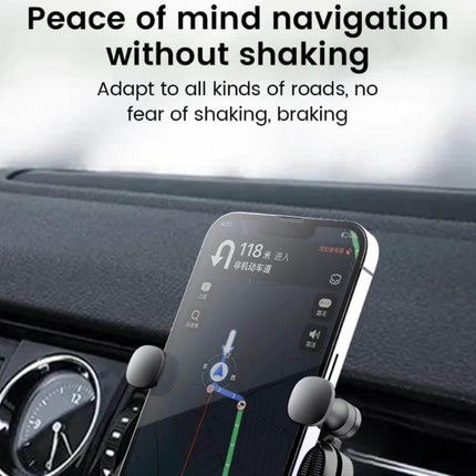 Black Vehicle Air Outlet Gravity Phone Holder For Cars mounted on car vent holding smartphone for steady navigation and hands-free use