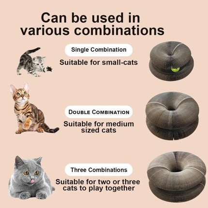 Versatile Organ-Shaped Scratching Board for Cats at Home - corrugated paper cat scratcher shown in single, double, and triple combinations for small to multiple cats