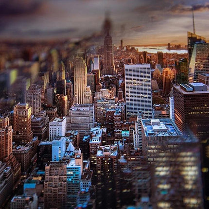 Double Half Moon Foreground Blur Filter for Photography showing city skyline with sharp center and blurred foreground bokeh effects