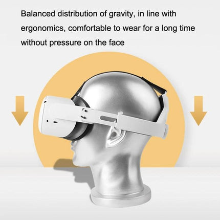 Alt Tag: Hifylux Comfortable Adjustable Headband for Oculus Quest 2 VR Use shown on mannequin demonstrating balanced weight distribution and ergonomic fit