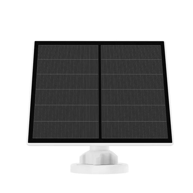 5W Monocrystalline Solar Panel for Outdoor Security Cameras with USB and Type-C Support mounted on white adjustable bracket, black solar cells visible