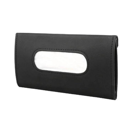 Car Sun Visor Tissue Holder Black For Easy Driving Access - black PU tissue holder with oval dispenser window, compact car visor mount