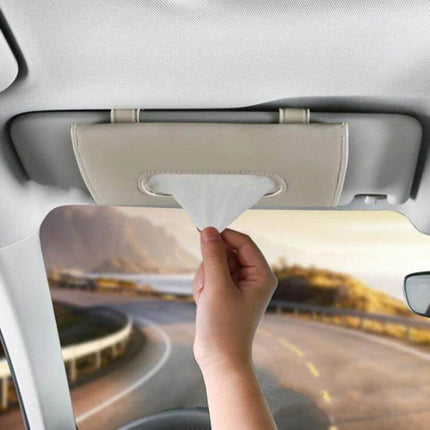Car Sun Visor Tissue Holder Black For Easy Driving Access – black PU visor tissue dispenser mounted on car sun visor for easy reach while driving