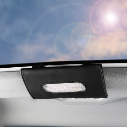 Car Sun Visor Tissue Holder Black For Easy Driving Access - black PU tissue holder mounted on visor for quick access while driving