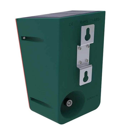 Solar Animal Repeller with Sound and Light for Outdoor Use - green solar-powered deterrent unit for gardens with mounting brackets