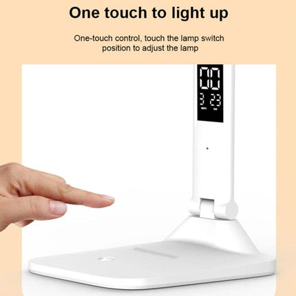 Foldable Desk Lamp for Daily Home Work and Study Sessions — white touch-control lamp with digital display on desk